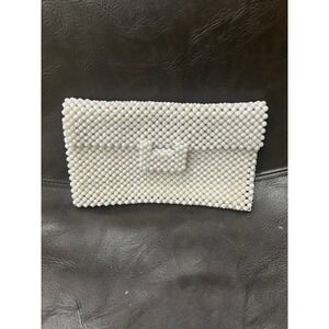 Barbara Lee Vintage Beaded Clutch Bag Women Small White Good Made in Italy